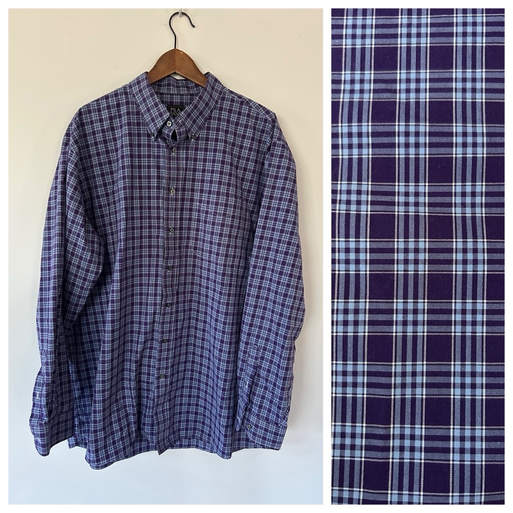 JoS. A. BANK Mens Traditional Traveler Plaid Check Purple Blue, 2XLT, EUC